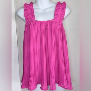 Glam Hot Pink Pleated Tank Top Women Size M